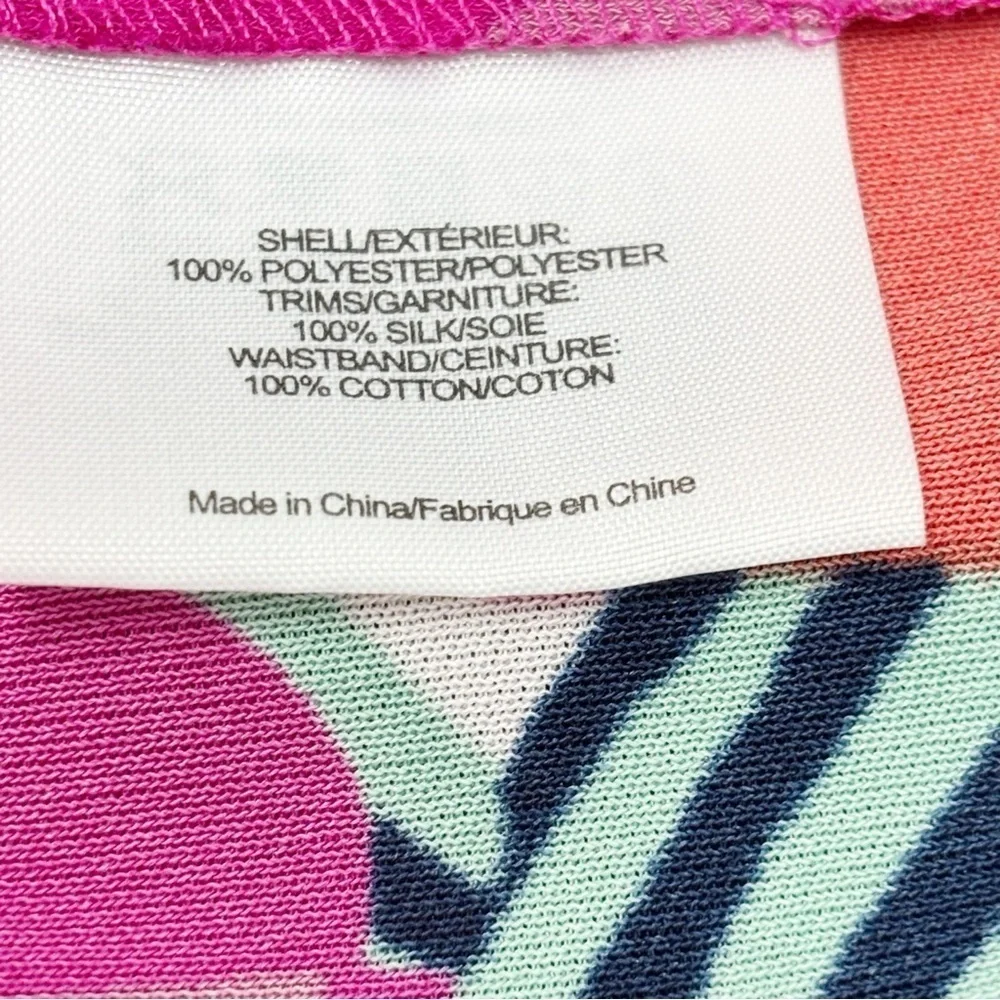 TORY BURCH Women’s Pink Blue Tulip AUGUSTINA Floral V-Neck Logo Dress Tie Sz XS